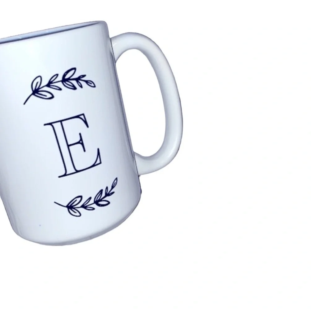 E initial coffee mug boho